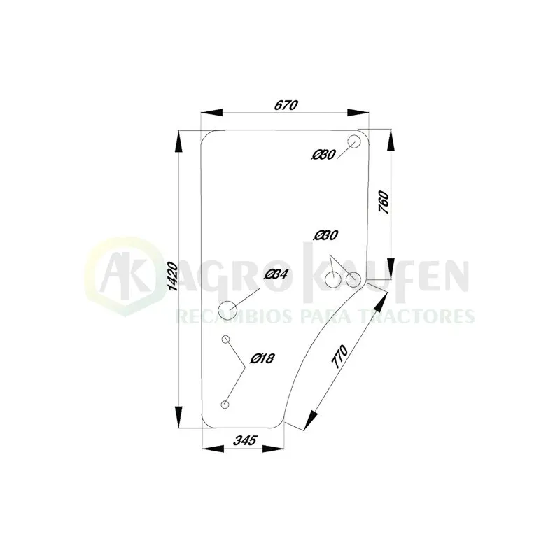 CRISTAL PUERTA IZQUIERDA JOHN DEERE SERIES: 6000 6010... L169102-1           