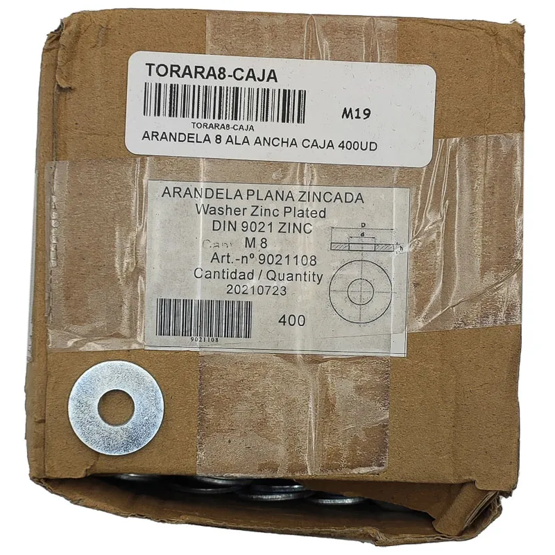 ARANDELA 8 mm DIN 9021 ALA ANCHA CAJA 400 UNIDADES TORARA8-CAJA        